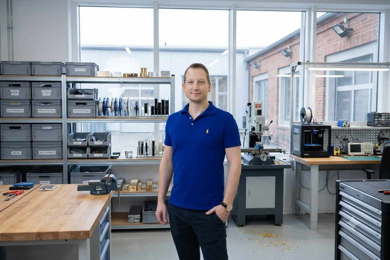 Dennie Voltmer in einer Handwerks-Werkstatt