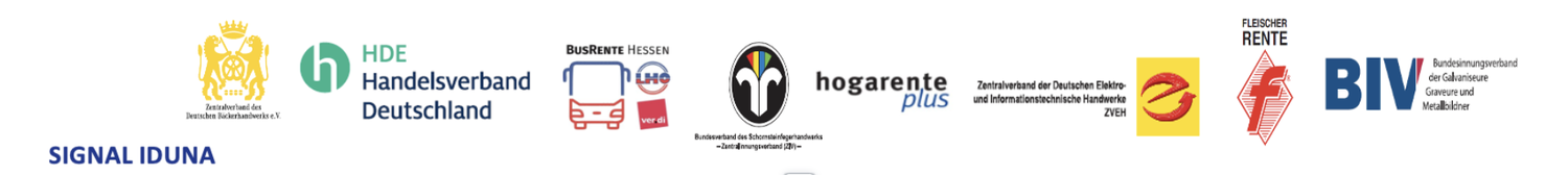 Verbände und Versorgungswerke: Bäckerhandwerk, HDE, BusRente Hessen, Schornsteinfegerhandwerk, hogarente plus, ZVEH, Fleischer Rente, BIV